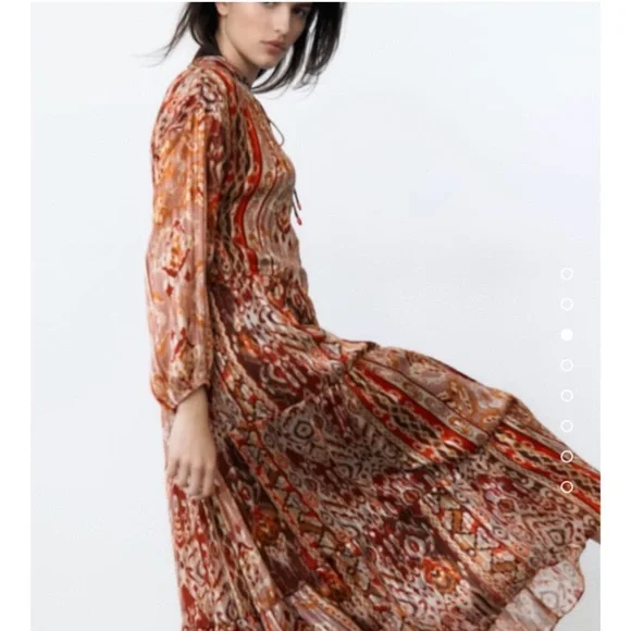 Zara Geometric Lurex Midi Dress Boho Metallic Print NWT XL - Picture 5 of 15